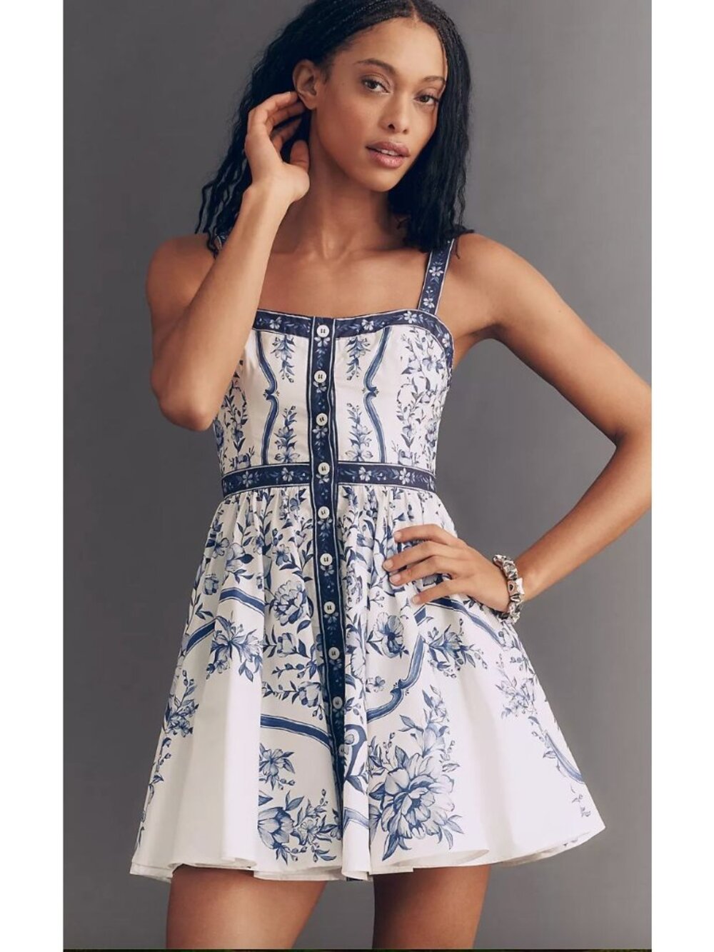 Anthropologie Farm Rio Porcelain Garden Mini Dress Size small